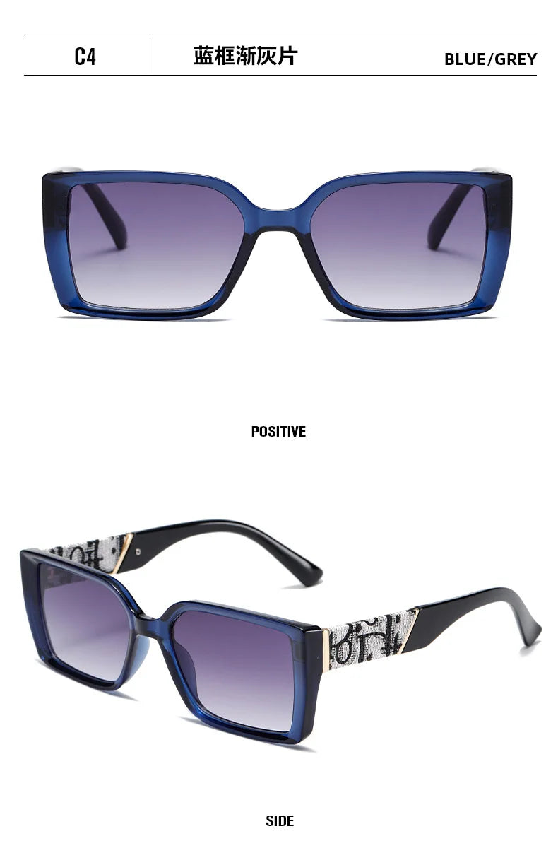 Letter Square Retro Tinted Rectangle Sunglasses