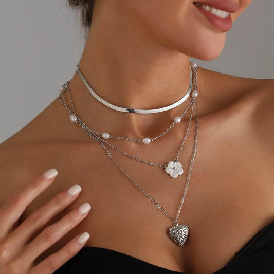 Multi-layer Flower Heart Necklace