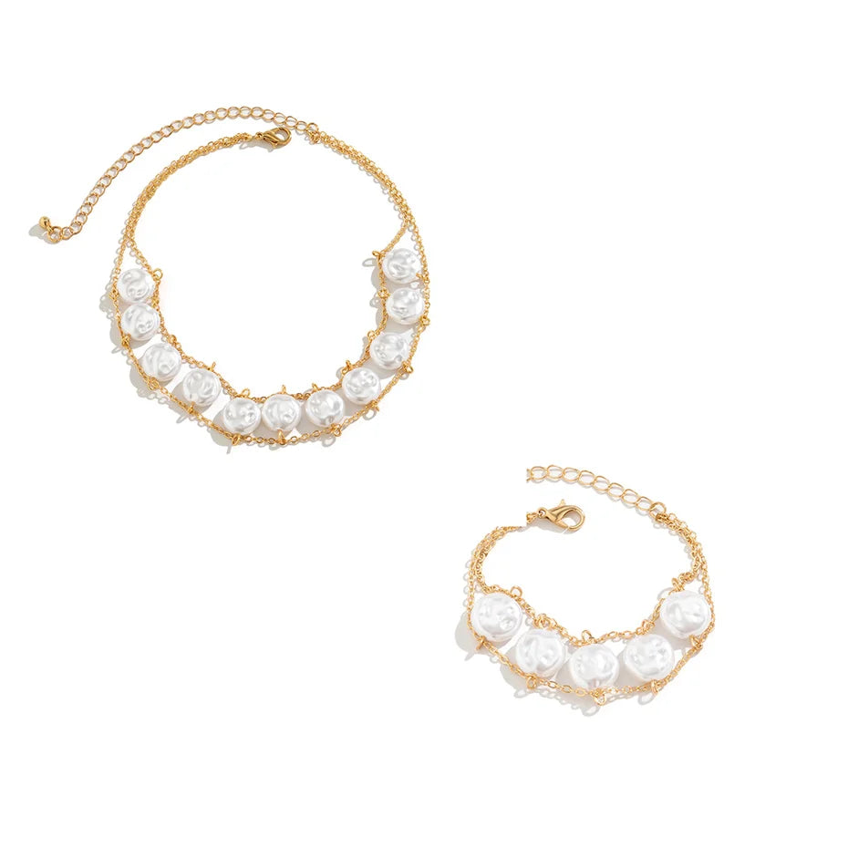 Pearl Chain Necklace and Bracelet Set