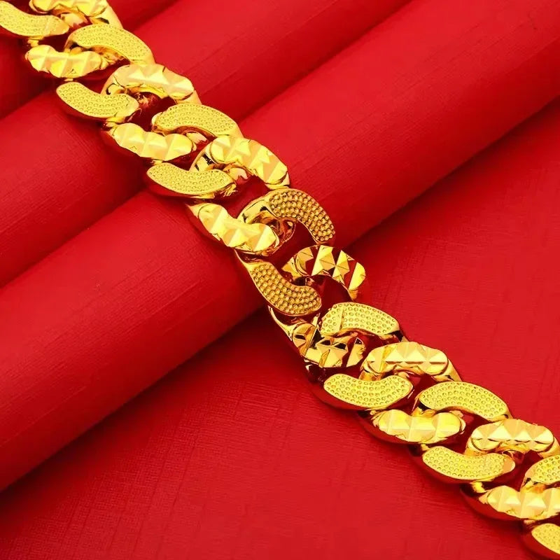 24K 9999 Real Gold Yellow Gold Men's Domineering Bracelet - Ideal for the Boss - like Man