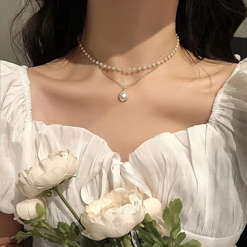 Crystal Pearl Layered Collar Necklace