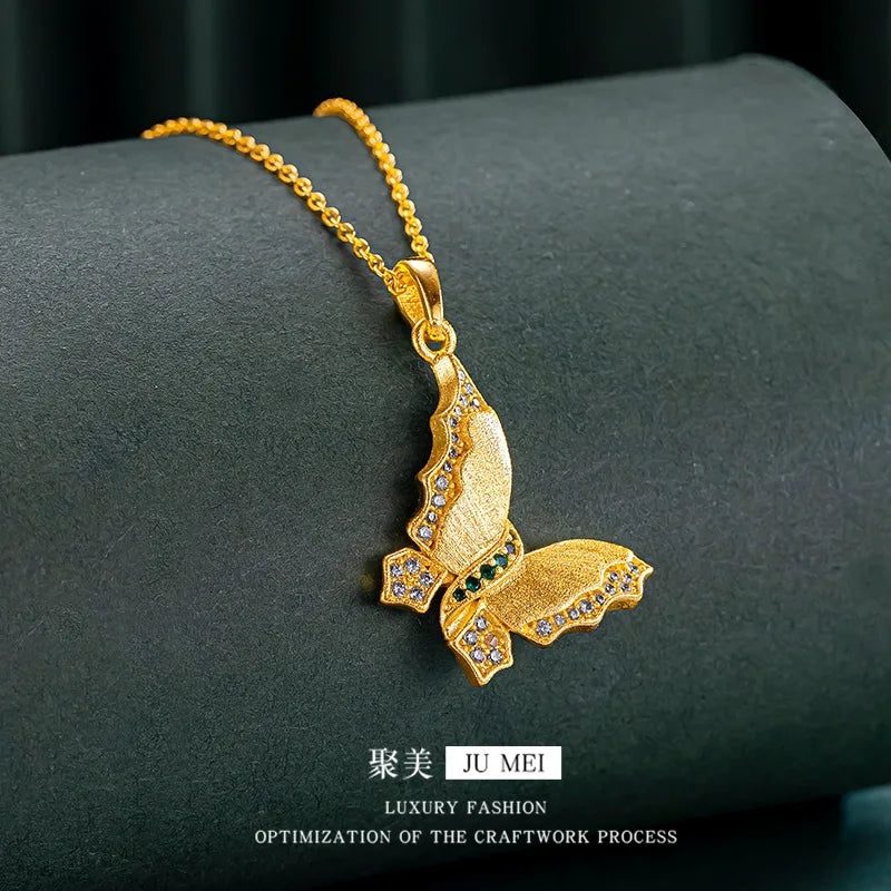9999 24K   real gold store same gold women's necklace set with diamonds, butterfly beautiful jewelry