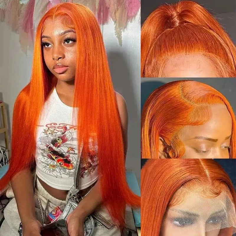 30 Inch Straight Orange Ginger Lace Front Wigs Human Hair