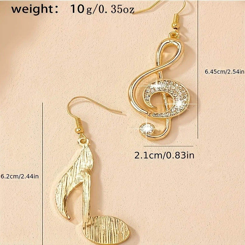 Exquisite Rhinestone Music Symbol Pendant Drop Earrings