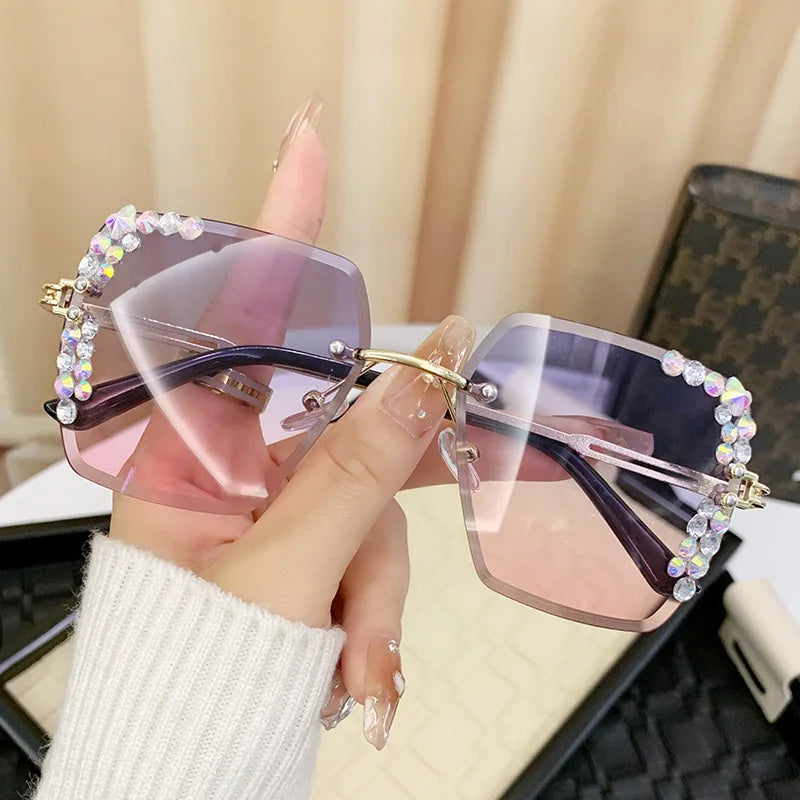 Fashionable square frameless  glasses with crystal decoration