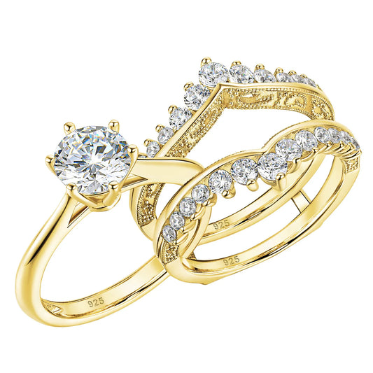 14k Yellow Gold Bridal Ring Set 2Ct Round Cut AAAAA Cubic Zircon