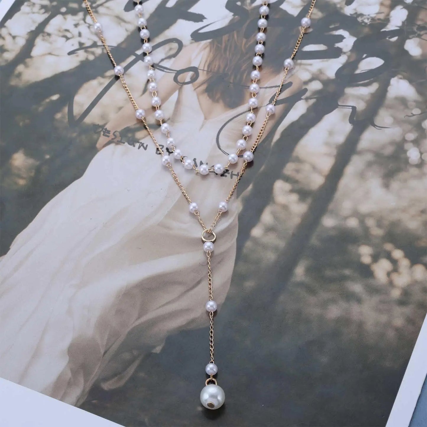 Vintage Pearl Y Lariat Necklace