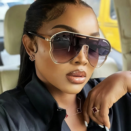 Luxury Oversized Shield One-Piece Punk Sunglasses - UV400