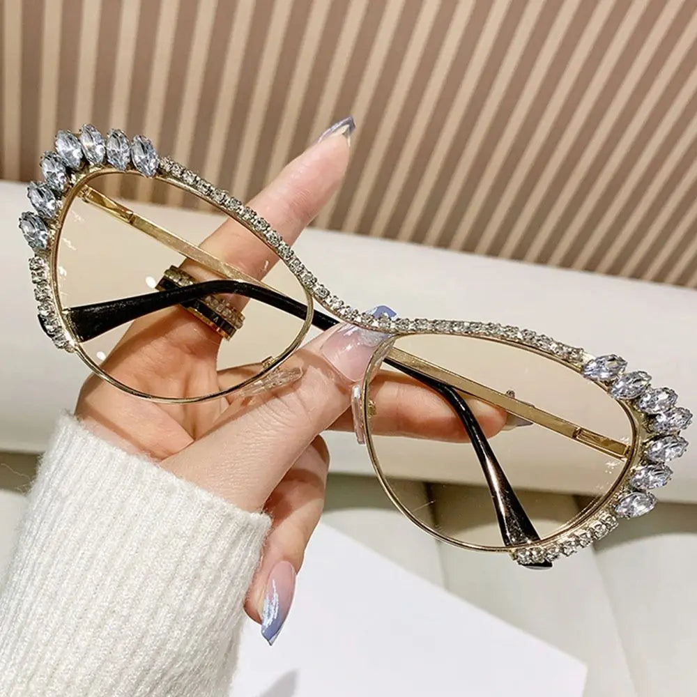 Cat-Eye Rhinestone Embellished Metal Sunglasses