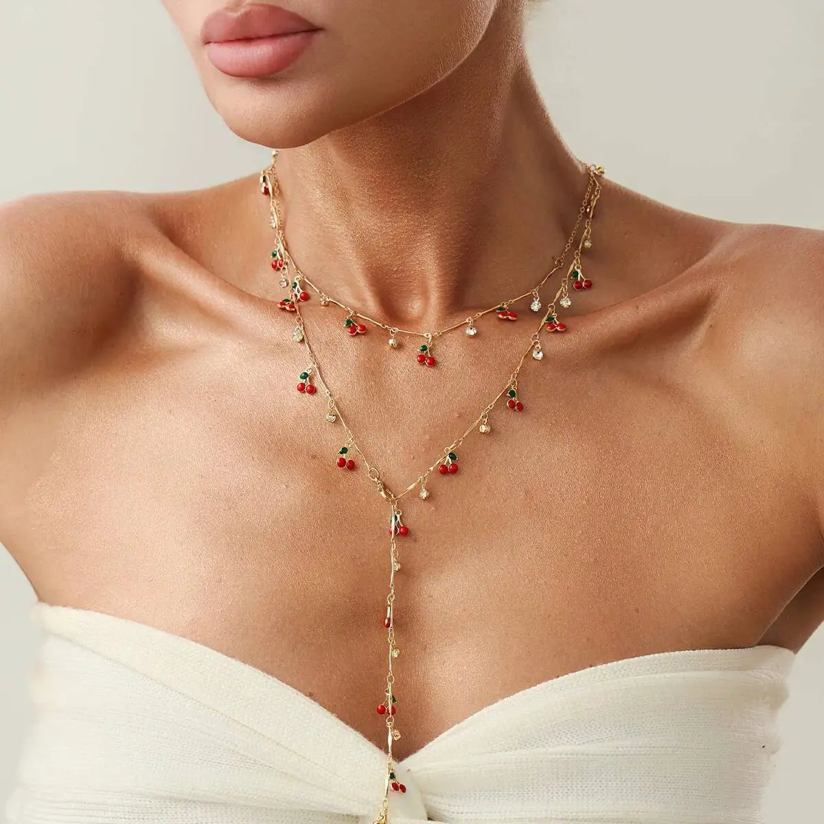 Romantic Cherry Long Chain Necklace