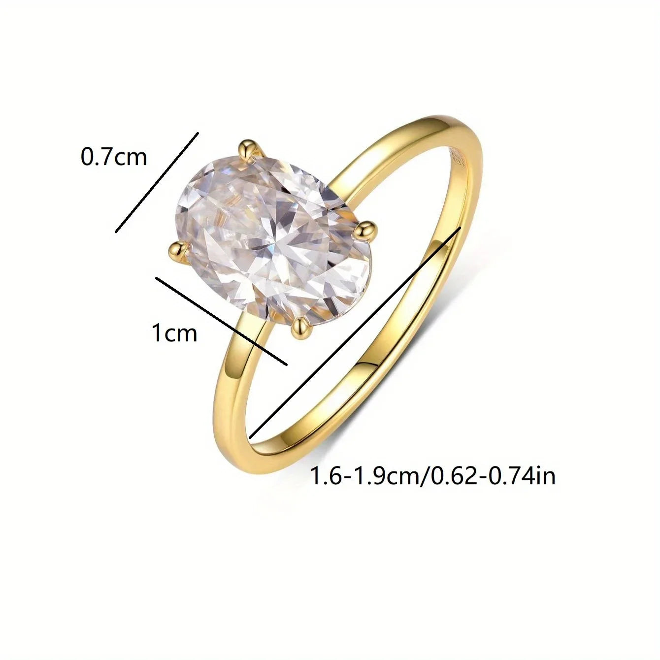 18k Gold S925 Sterling Silver 2.5CT Oval Moissanite Ring Fine Jewelry