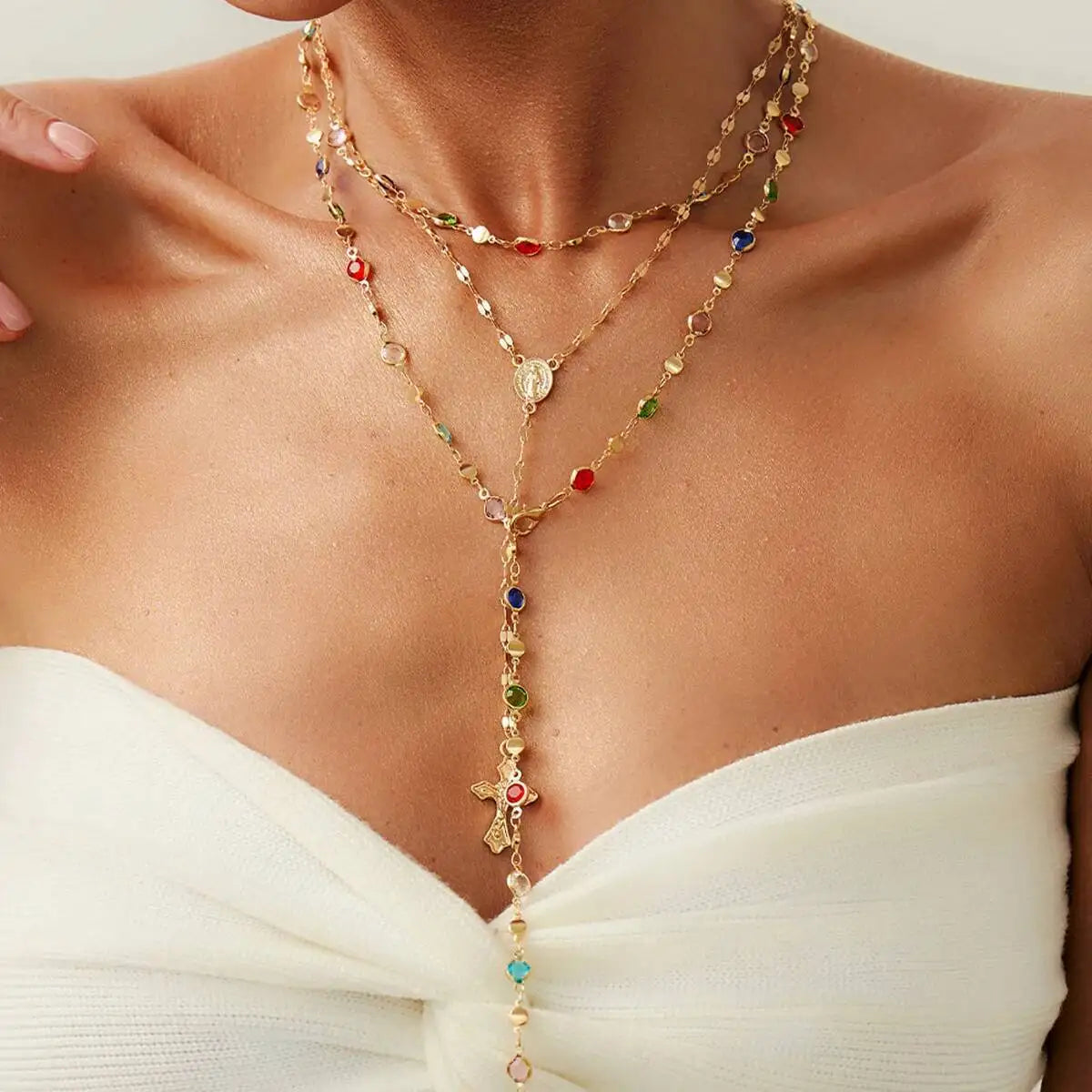 3Pcs/Set Crystal Tassel Necklace