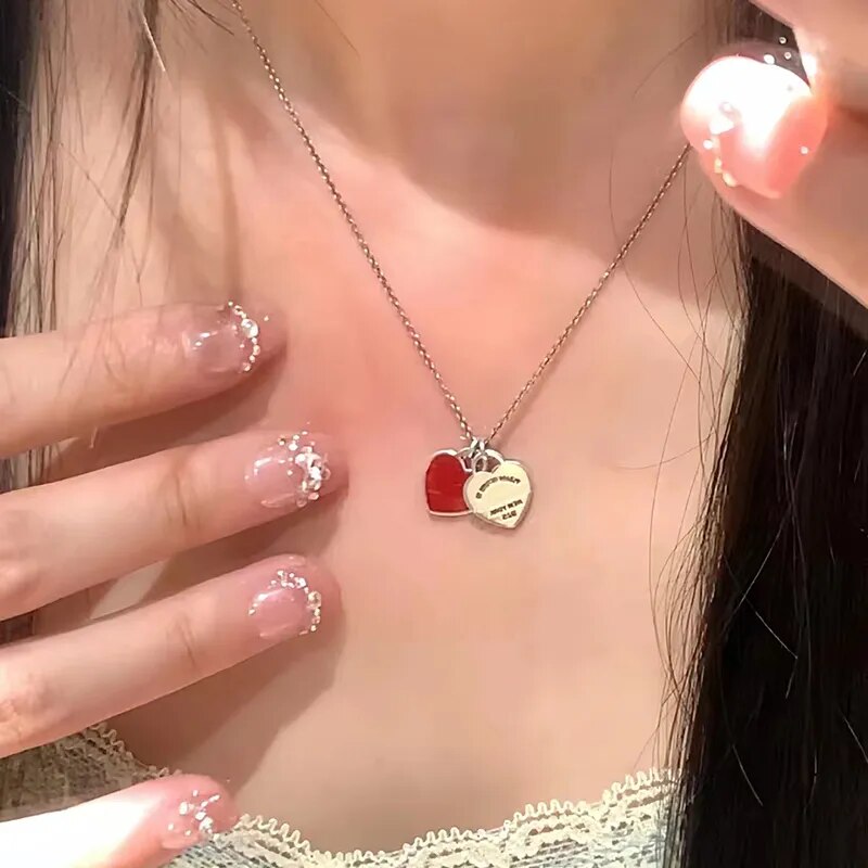 S925 Sterling Silver Double Heart Necklace Gift