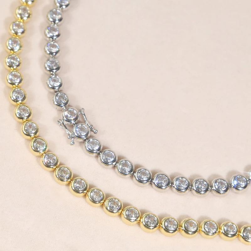 Tennis Chain Necklace Cubic Zirconia  | Gold and Platinum Plated