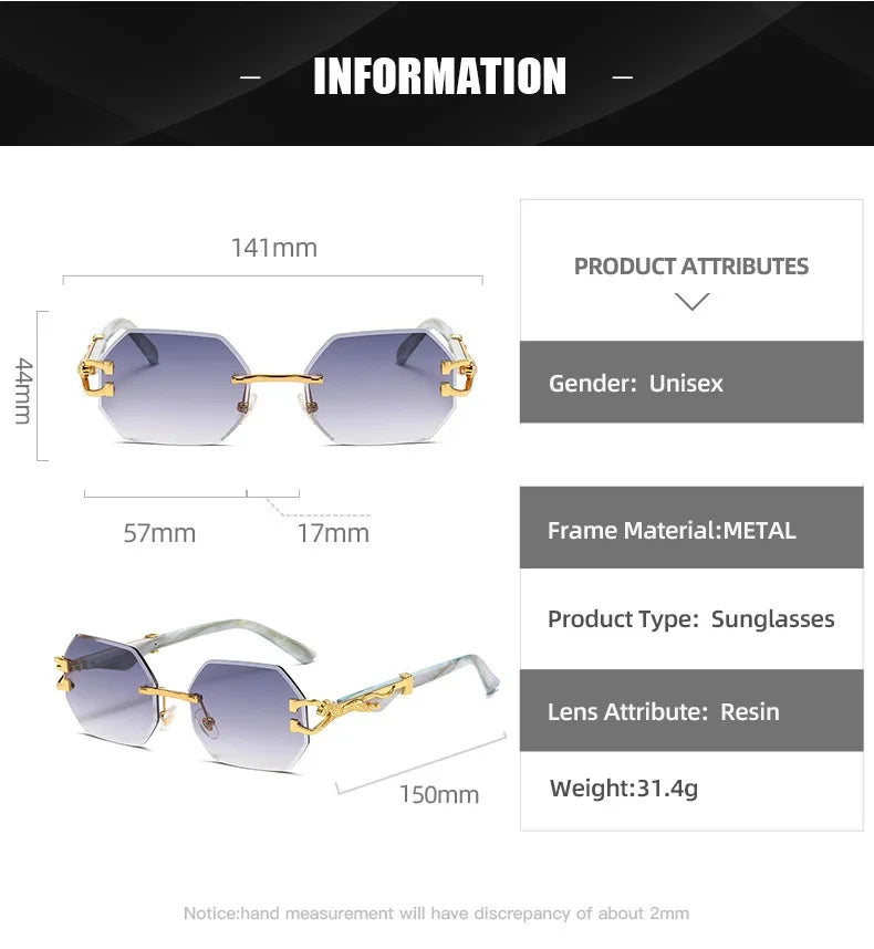 Rimless Designer Eyewear UV400 Shades