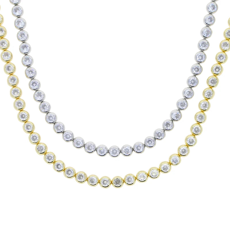 Tennis Chain Necklace Cubic Zirconia  | Gold and Platinum Plated