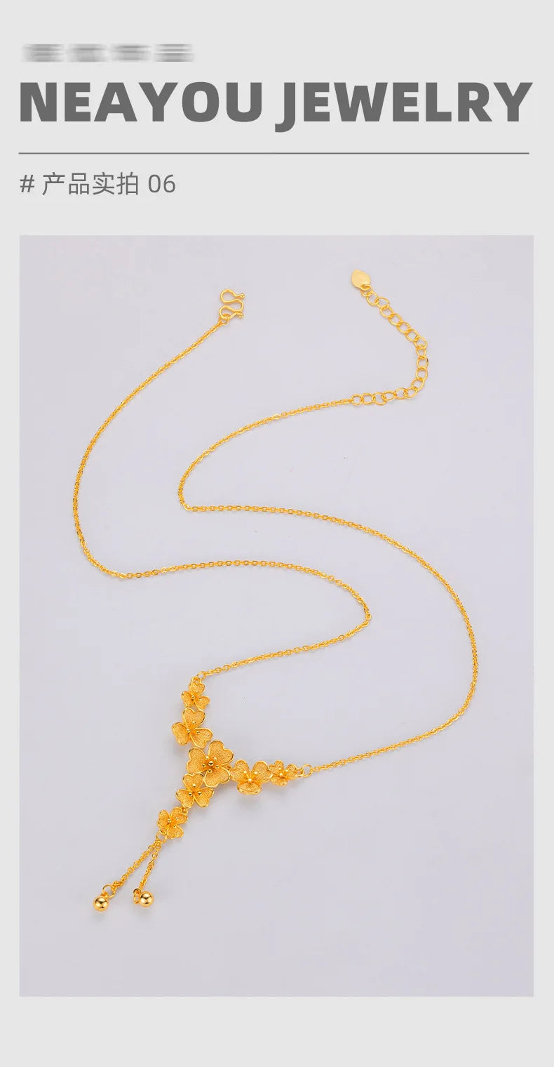 Real Gold 24K three-petaled grass collarbone necklace
