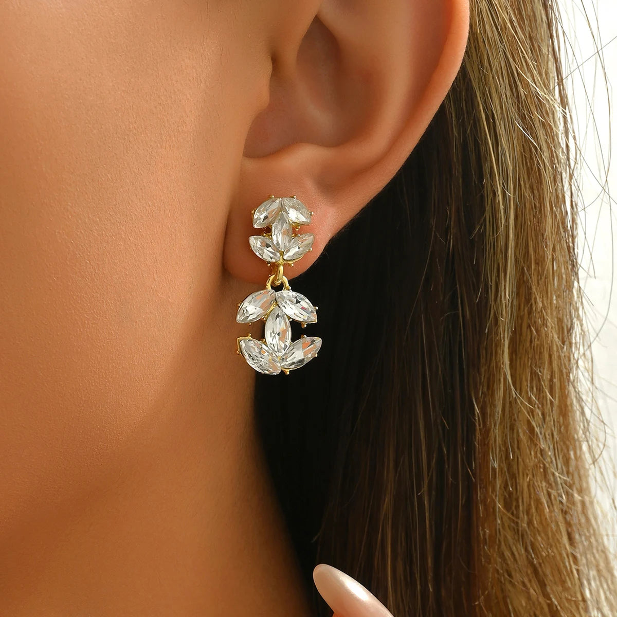 Sparkling Crystal Leaf Shaped Dangle Earrings