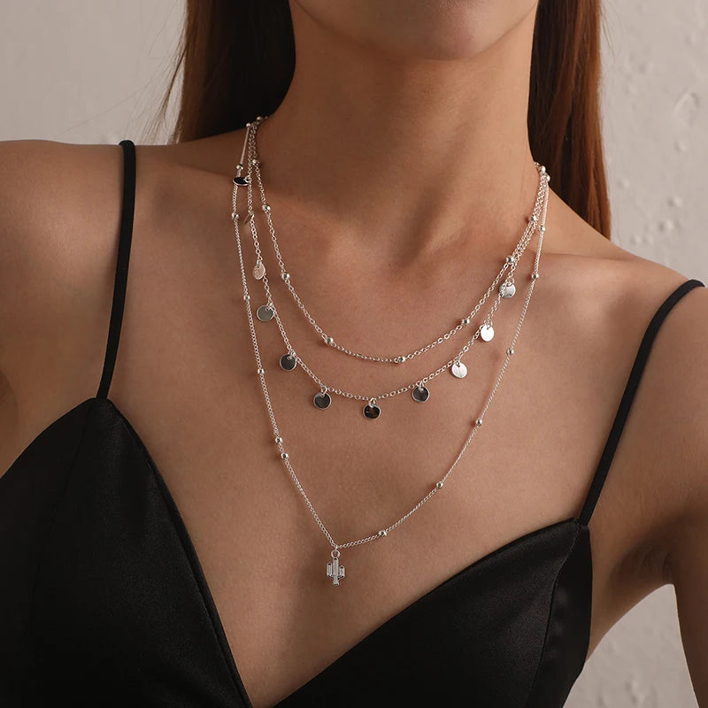 925 Sterling Silver Triple Layer Exquisite Necklace