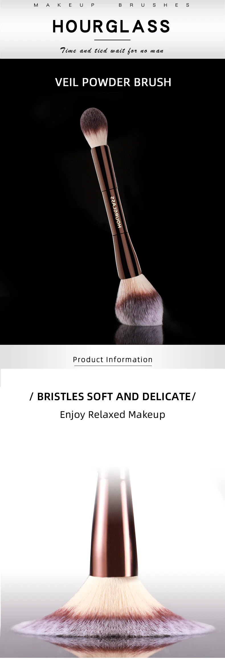 Hourglass Makeup Brush- No.18 Veil Powder Brush |Soft Fiber Hair Double Head