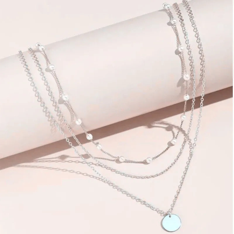 Crystal Pearl Layered Collar Necklace