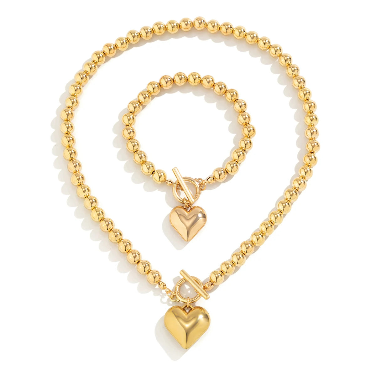 Acrylic Beads String Necklace & Bracelet With Heart Pendant