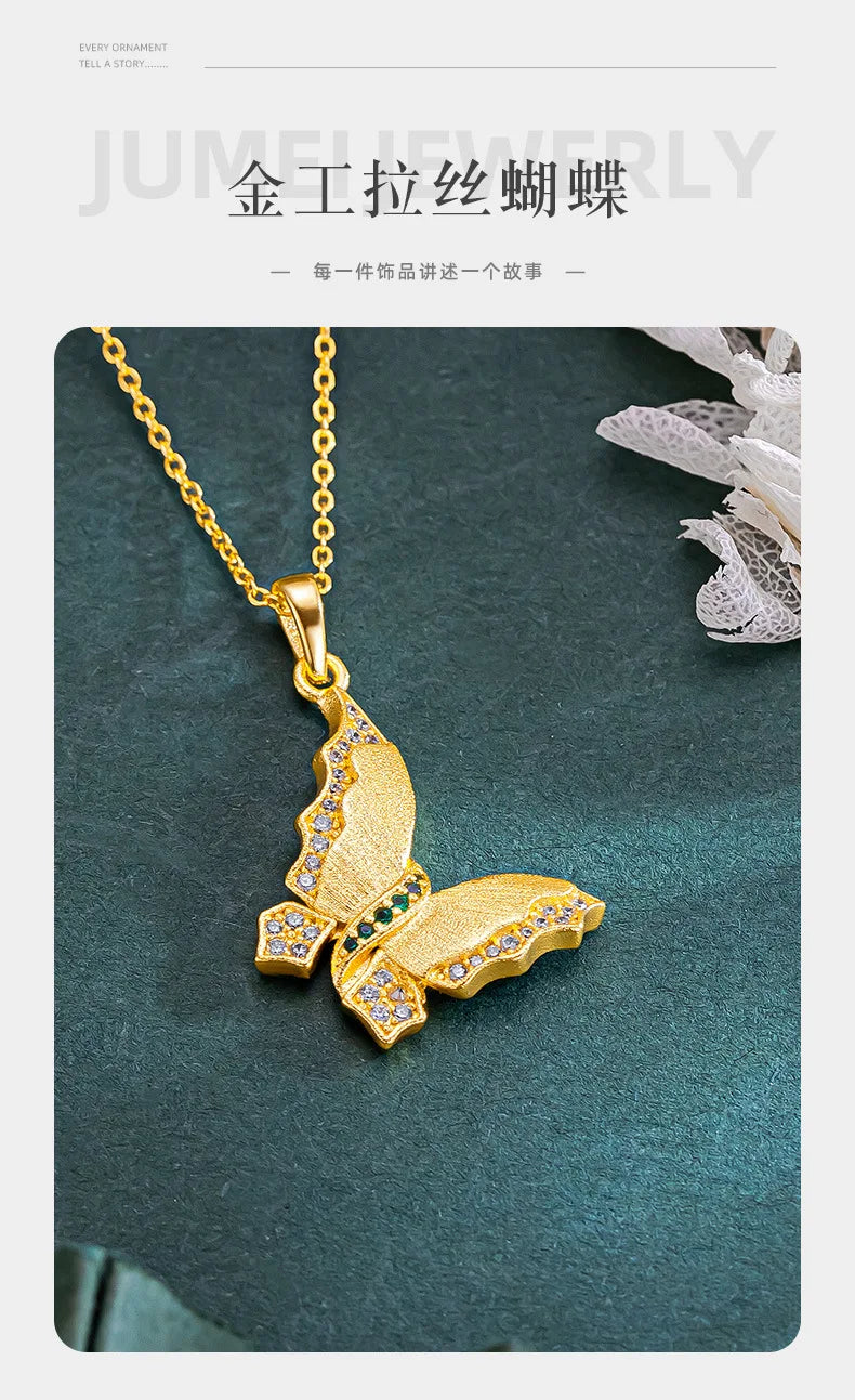 9999 24K   real gold store same gold women's necklace set with diamonds, butterfly beautiful jewelry