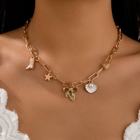 Star Love Heart Bowknot Pendant Necklace