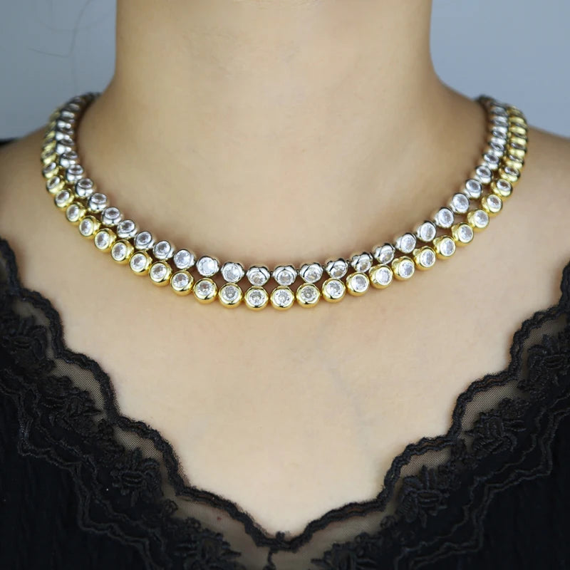 Tennis Chain Necklace Cubic Zirconia  | Gold and Platinum Plated