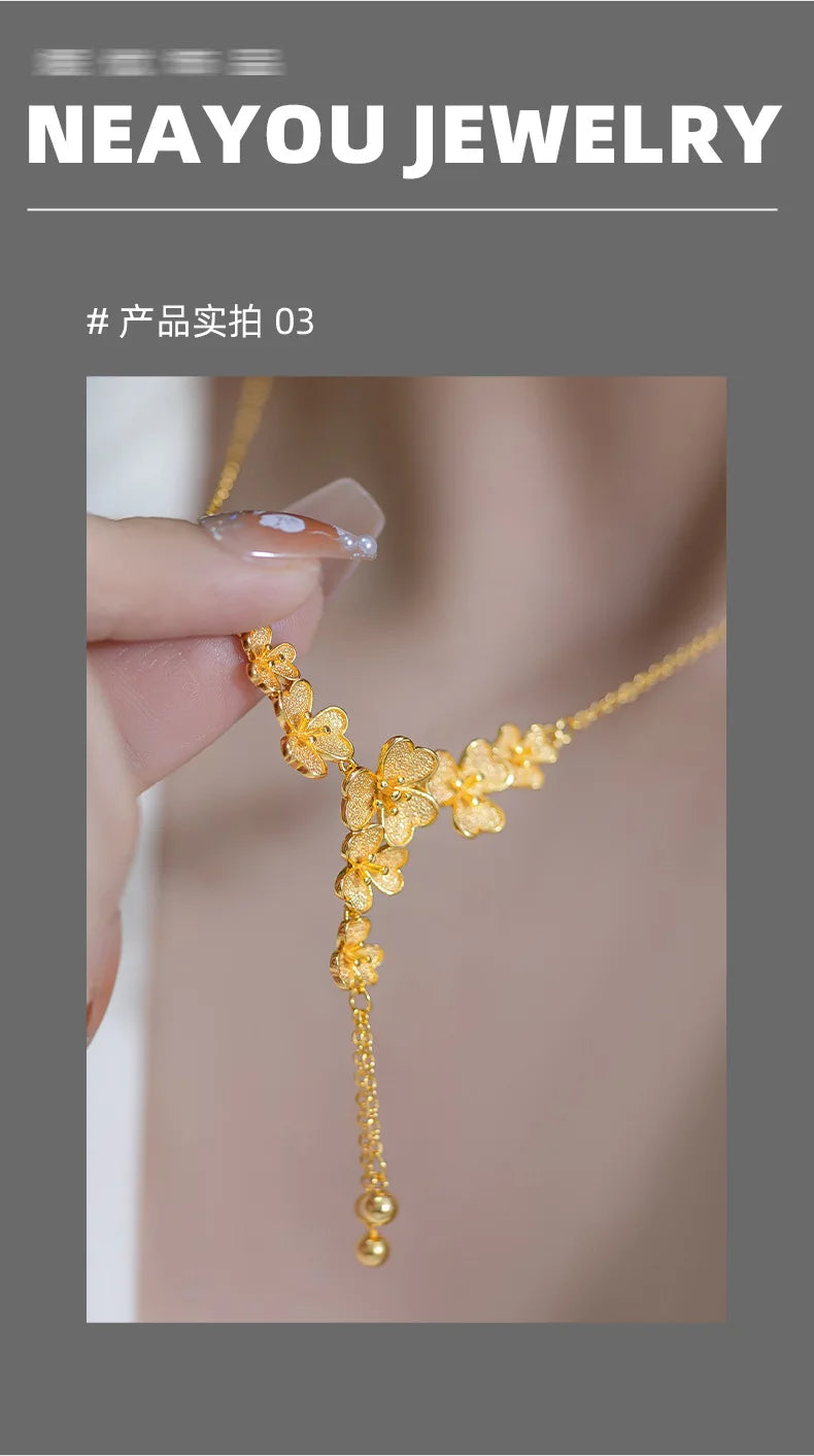 Real Gold 24K three-petaled grass collarbone necklace
