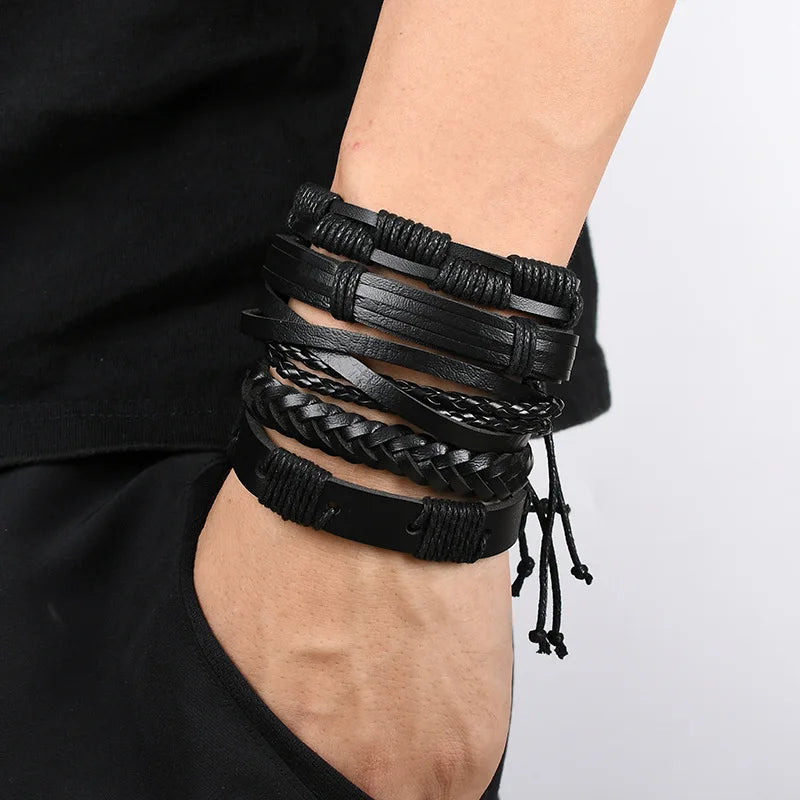 Adjustable Leather Set viking bracelet