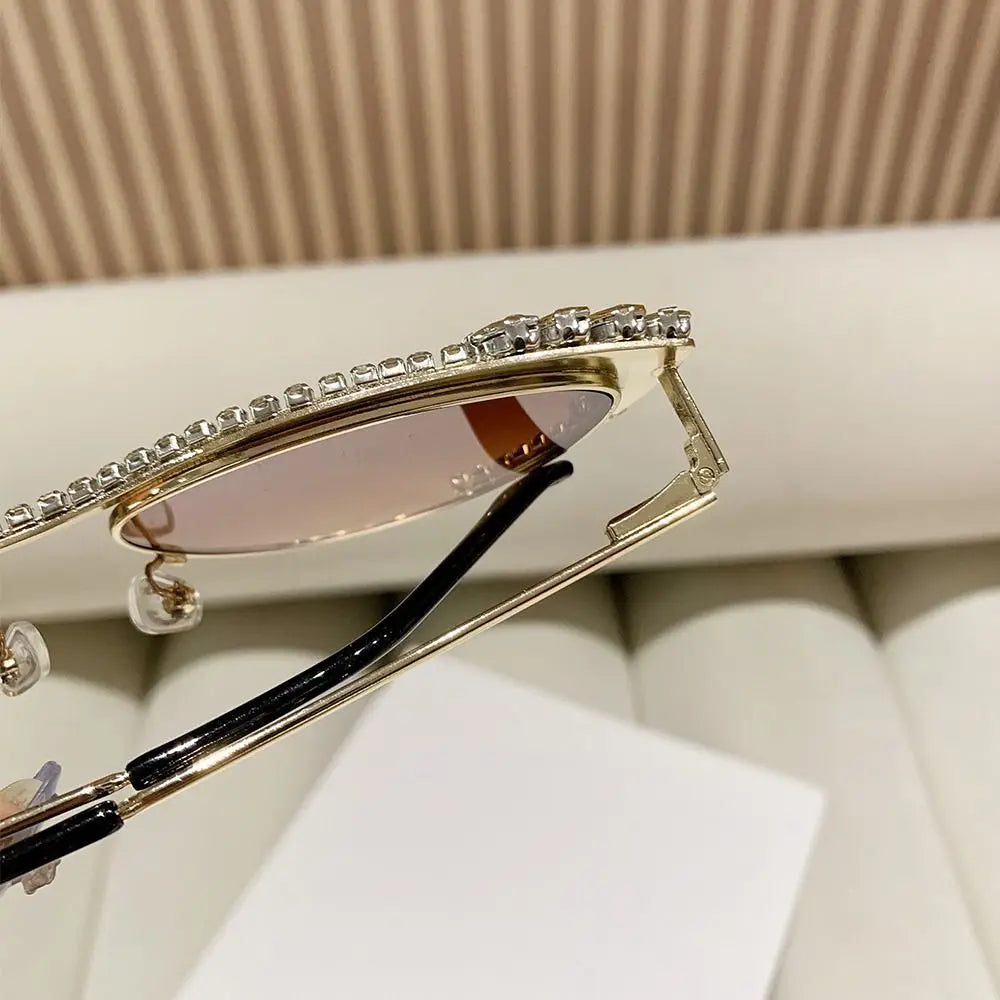 Cat-Eye Rhinestone Embellished Metal Sunglasses