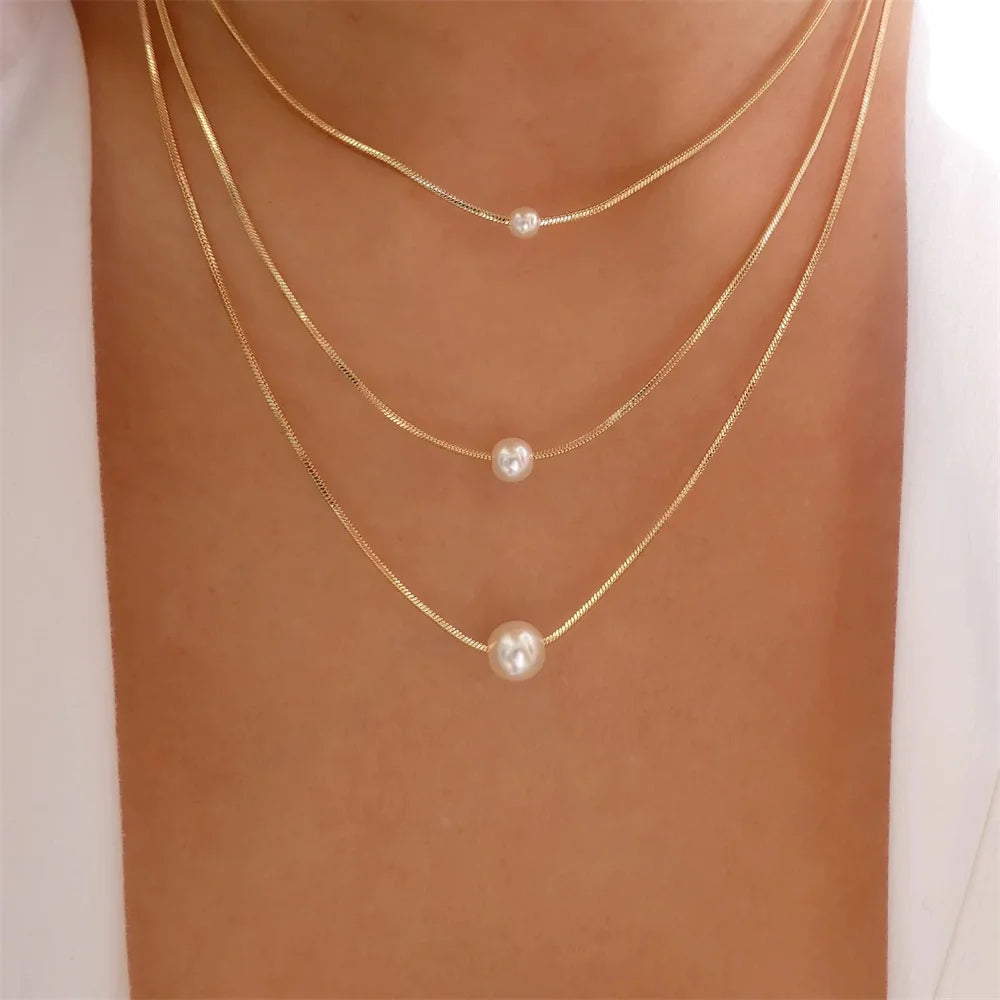 Pendant Pearl Necklace Gold Color Multi-layer