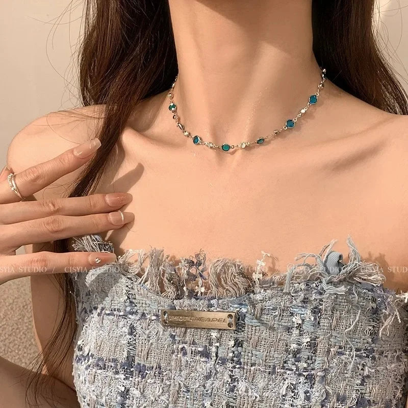 Romantic Blue Crystal Necklace Fine Jewelry