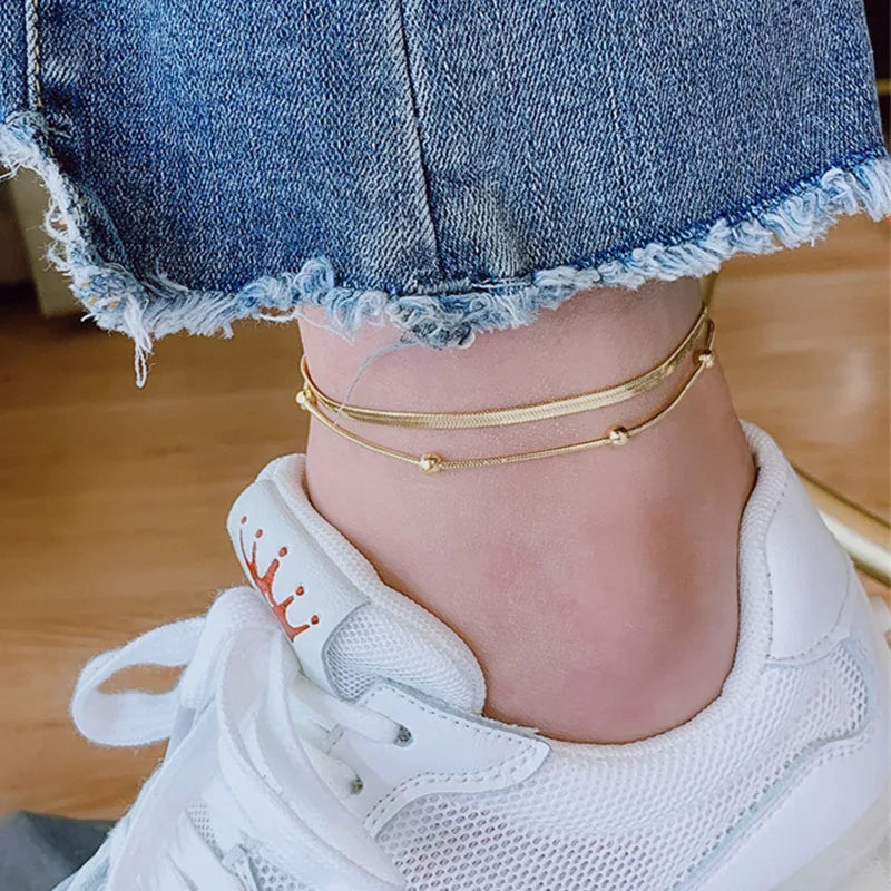 Gold Double-Layer Anklets