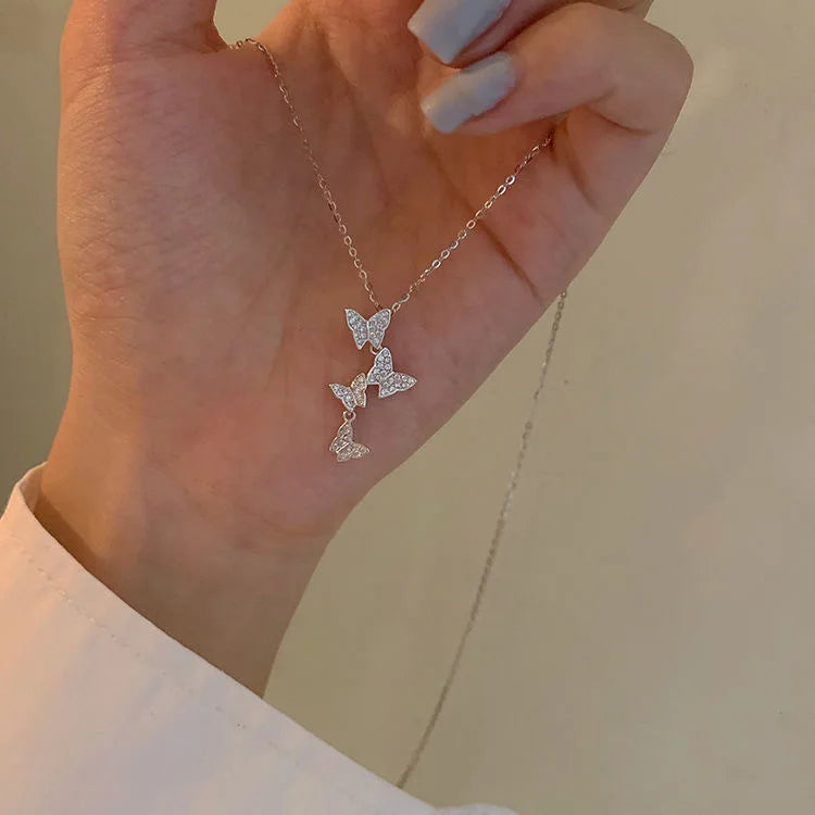 Shiny Butterfly Exquisite Double Layer Necklace