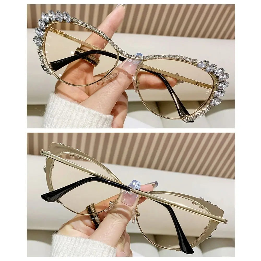Cat-Eye Rhinestone Embellished Metal Sunglasses