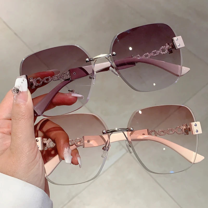 Tea Trendy Rimless Driving Sun Glasses