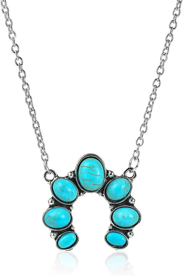 Natural Turquoise Boho Bead Silver Necklace