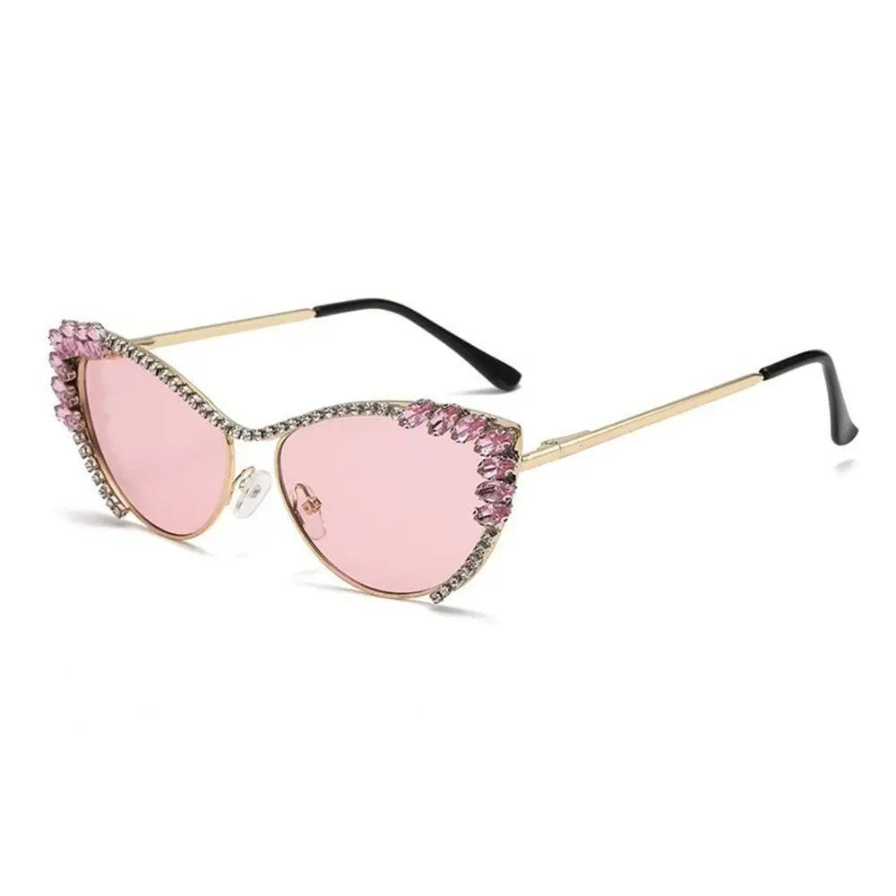 Cat-Eye Rhinestone Embellished Metal Sunglasses