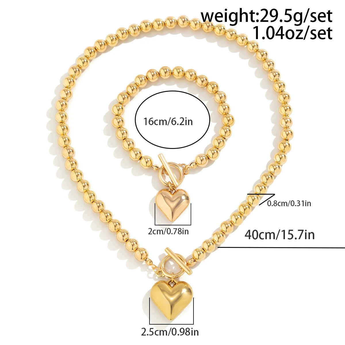 Acrylic Beads String Necklace & Bracelet With Heart Pendant