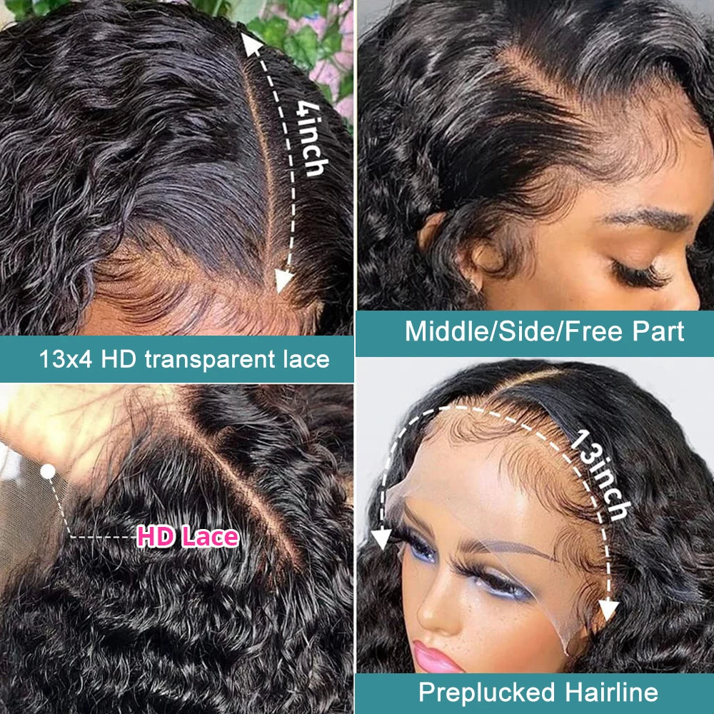 13X6 Water Wave Curly  Human Hair Wig