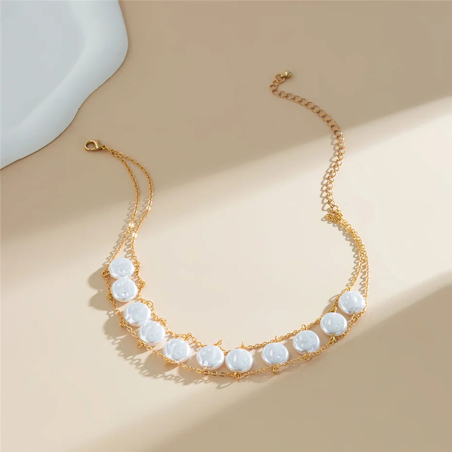 Pearl Chain Necklace and Bracelet Set