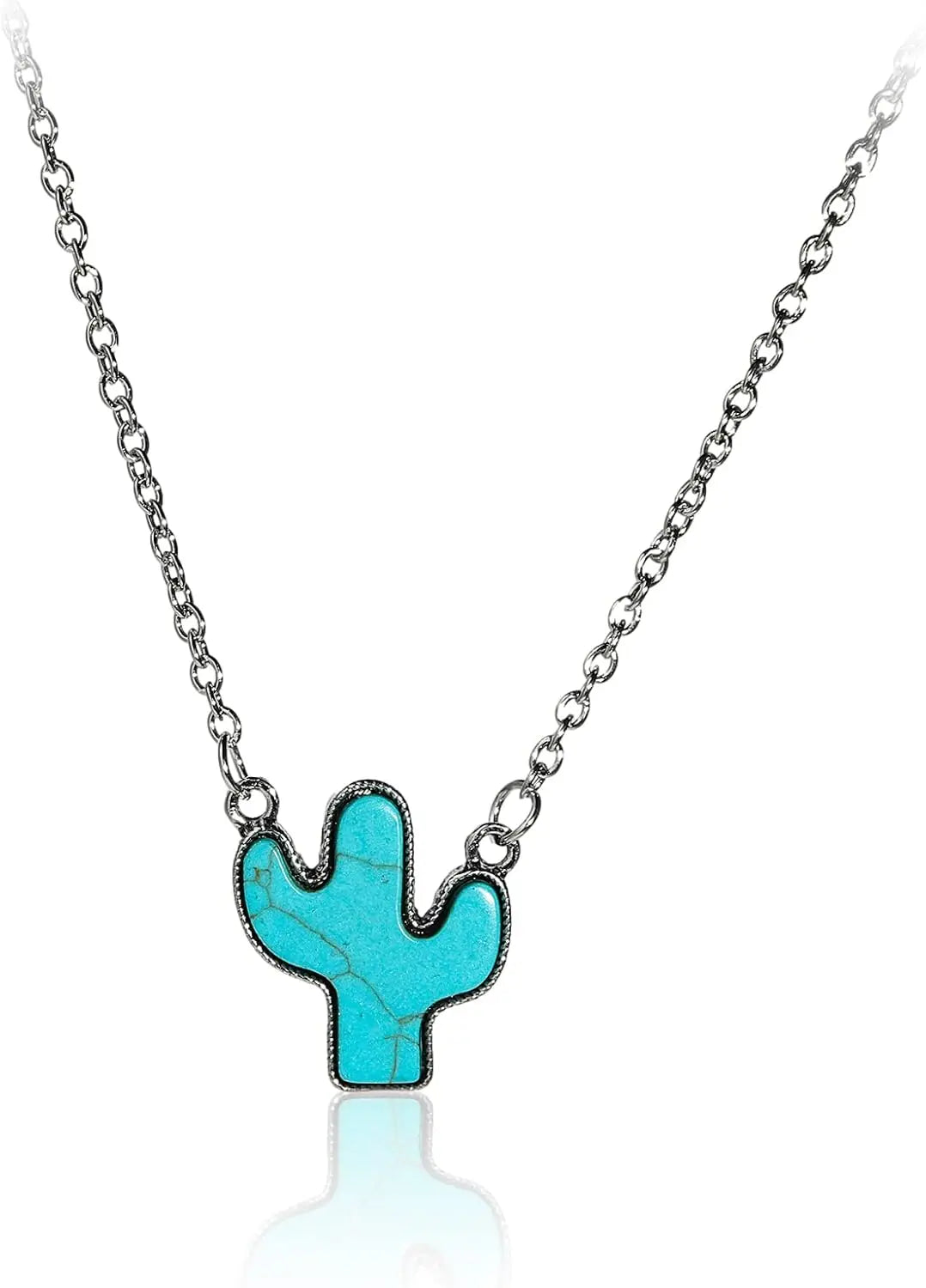 Natural Turquoise Boho Bead Silver Necklace