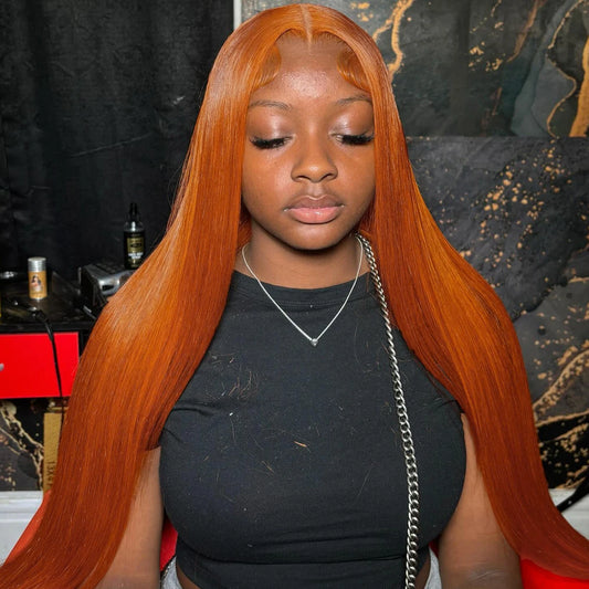 30 Inch Straight Orange Ginger Lace Front Wigs Human Hair