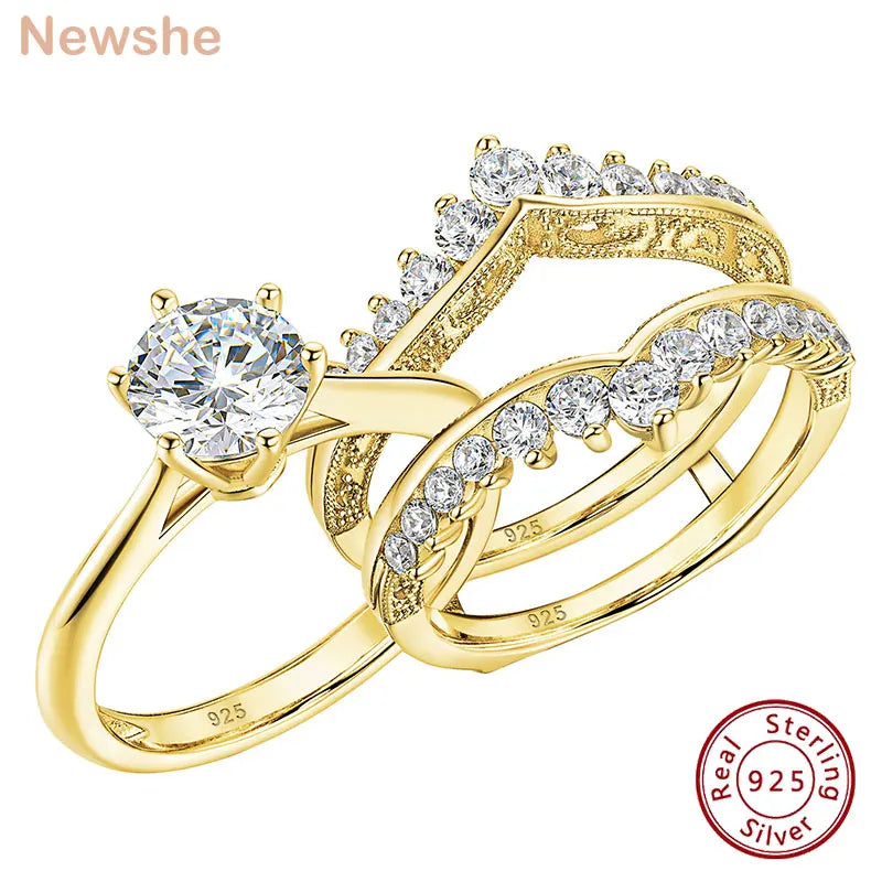 14k Yellow Gold Bridal Ring Set 2Ct Round Cut AAAAA Cubic Zircon