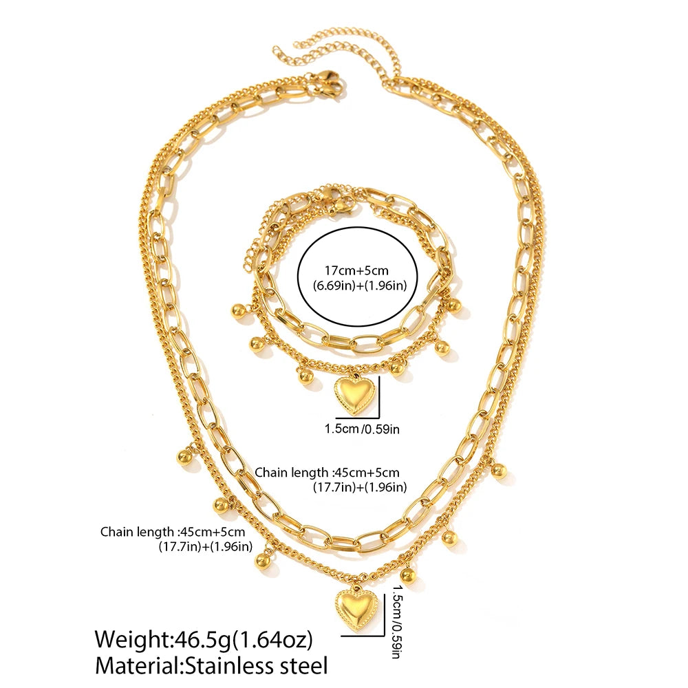 Heart Beads Double Layered Necklace | Bracelet Set
