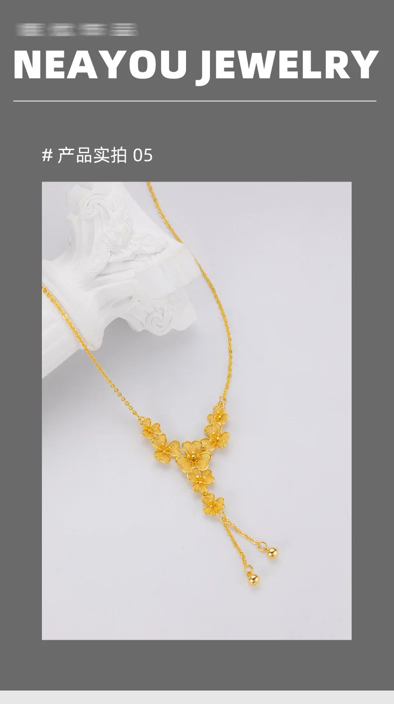 Real Gold 24K three-petaled grass collarbone necklace