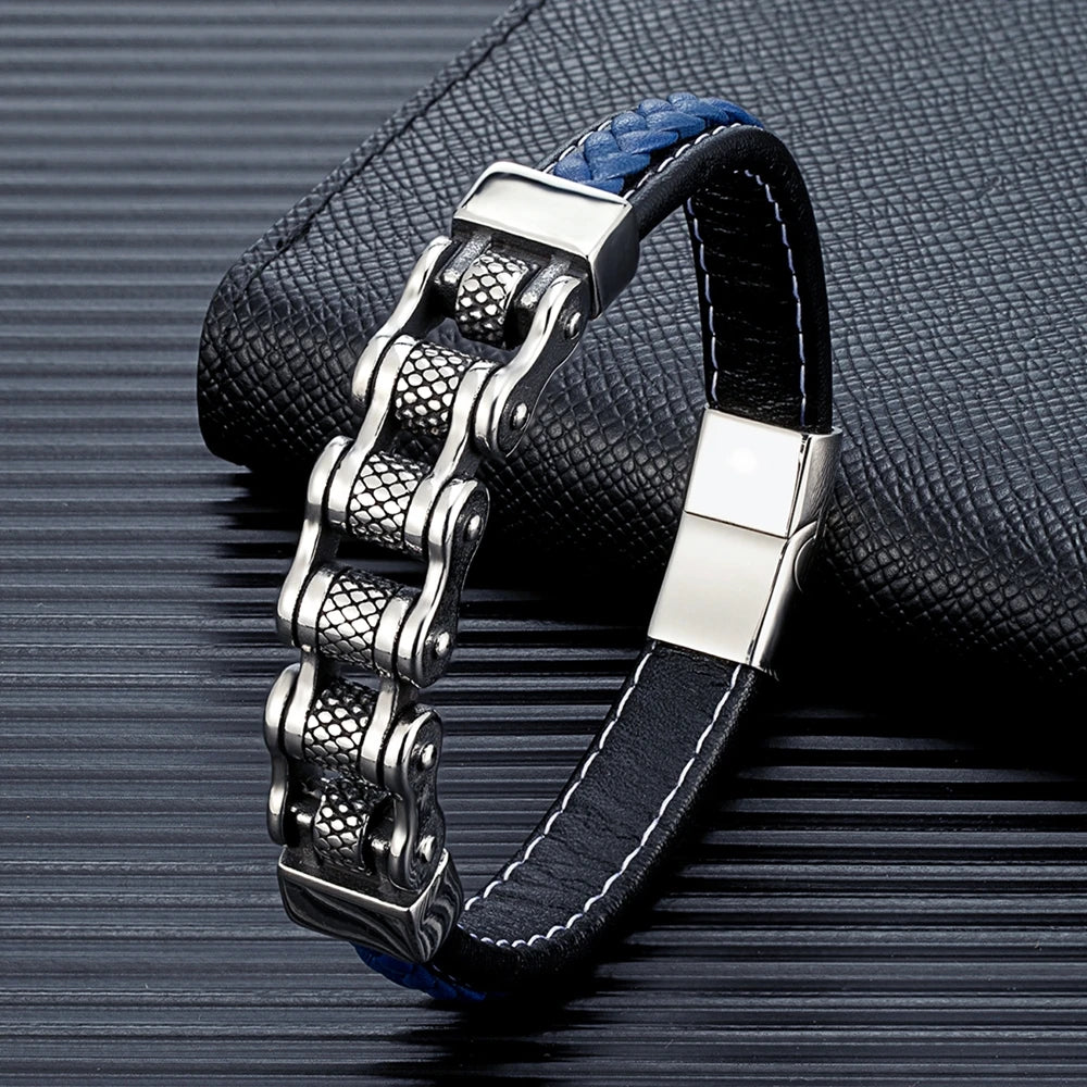 Biker Chain Braided Genuine Leather/ Stainless Steel