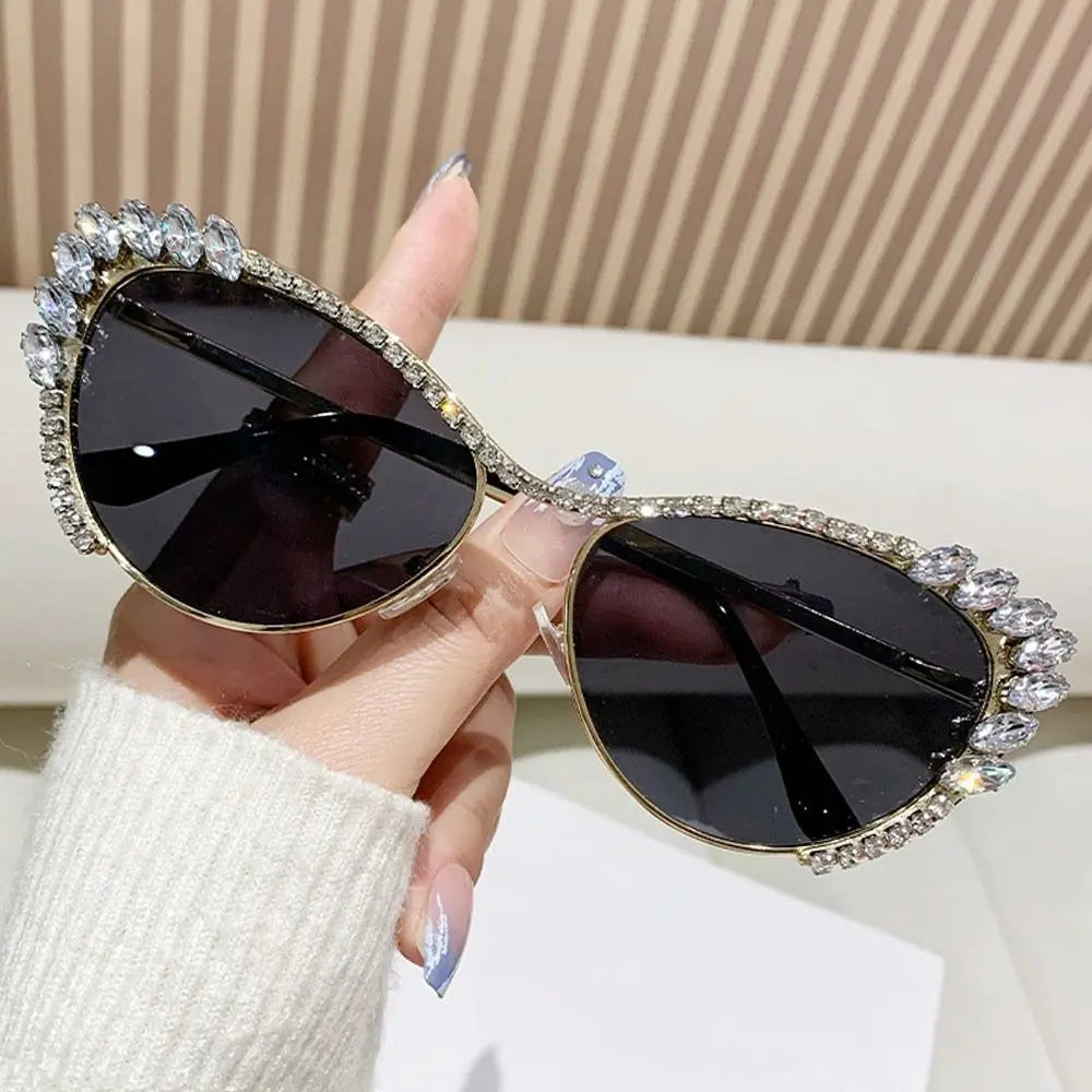 Cat-Eye Rhinestone Embellished Metal Sunglasses